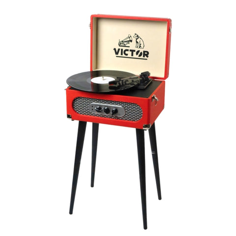 VICTOR ANDOVER 5-IN-1 MUSIC CENTER WITH CHAIR HEIGHT LEGS - RED