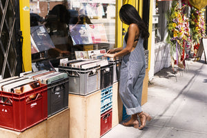 Storefront of new vinyl records and music albums