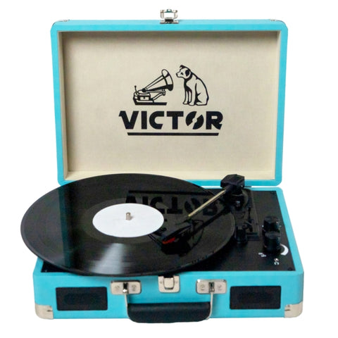 VICTOR METRO DUAL BLUETOOTH SUITCASE TURNTABLE - TURQUOISE