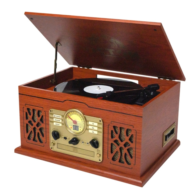 VICTOR 7IN1 THREE SPEED TURNTABLE WITH DUAL BLUETOOTH MAHOGANY