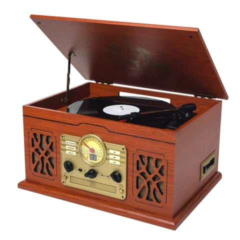 VICTOR 7-IN-1 THREE SPEED TURNTABLE WITH DUAL BLUETOOTH - MAHOGANY