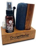 GrooveWasher Hardwood Display Block + 2 oz G2 Fluid Bottle