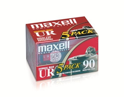 (5 Pack) Maxell 108562 UR-90 Normal Bias Audio Cassettes w/ cases